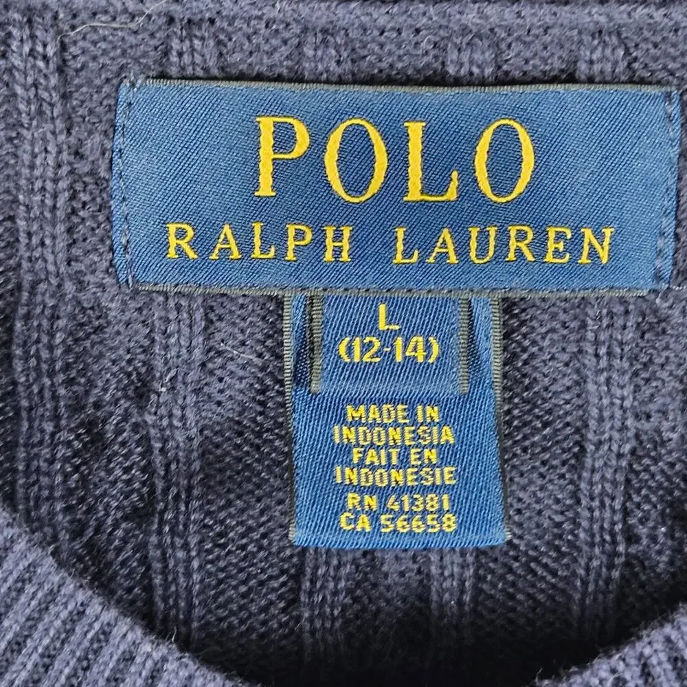 Polo Ralph Lauren Girls Cable Knit Cardigan Size L 12/14 Pink Pony Prep Sweater